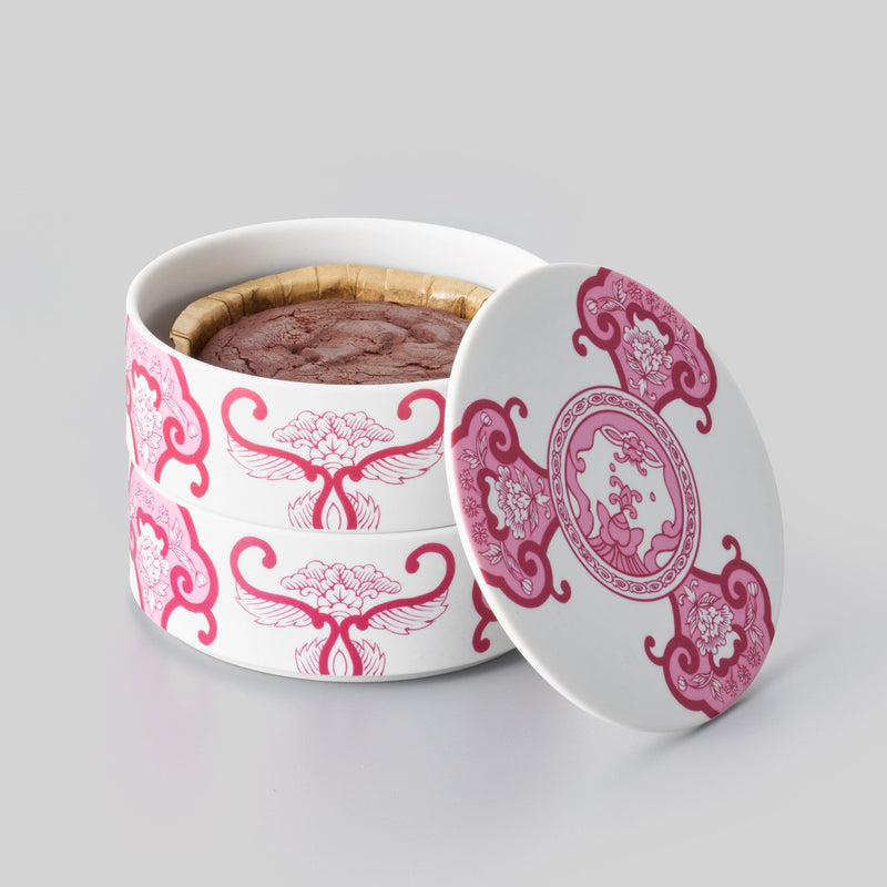 ガトーショコラ 二段重 JA古伊万里草花紋 ワインレッド